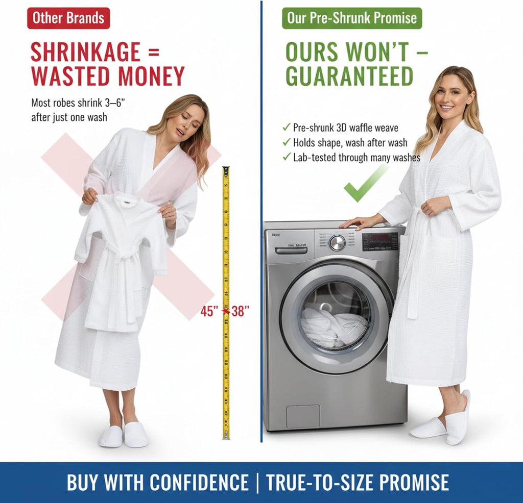 Long Waffle Cotton Robes for Women - Monogram, Lightweight, Soft Kimono Spa Bathrobe with Pockets