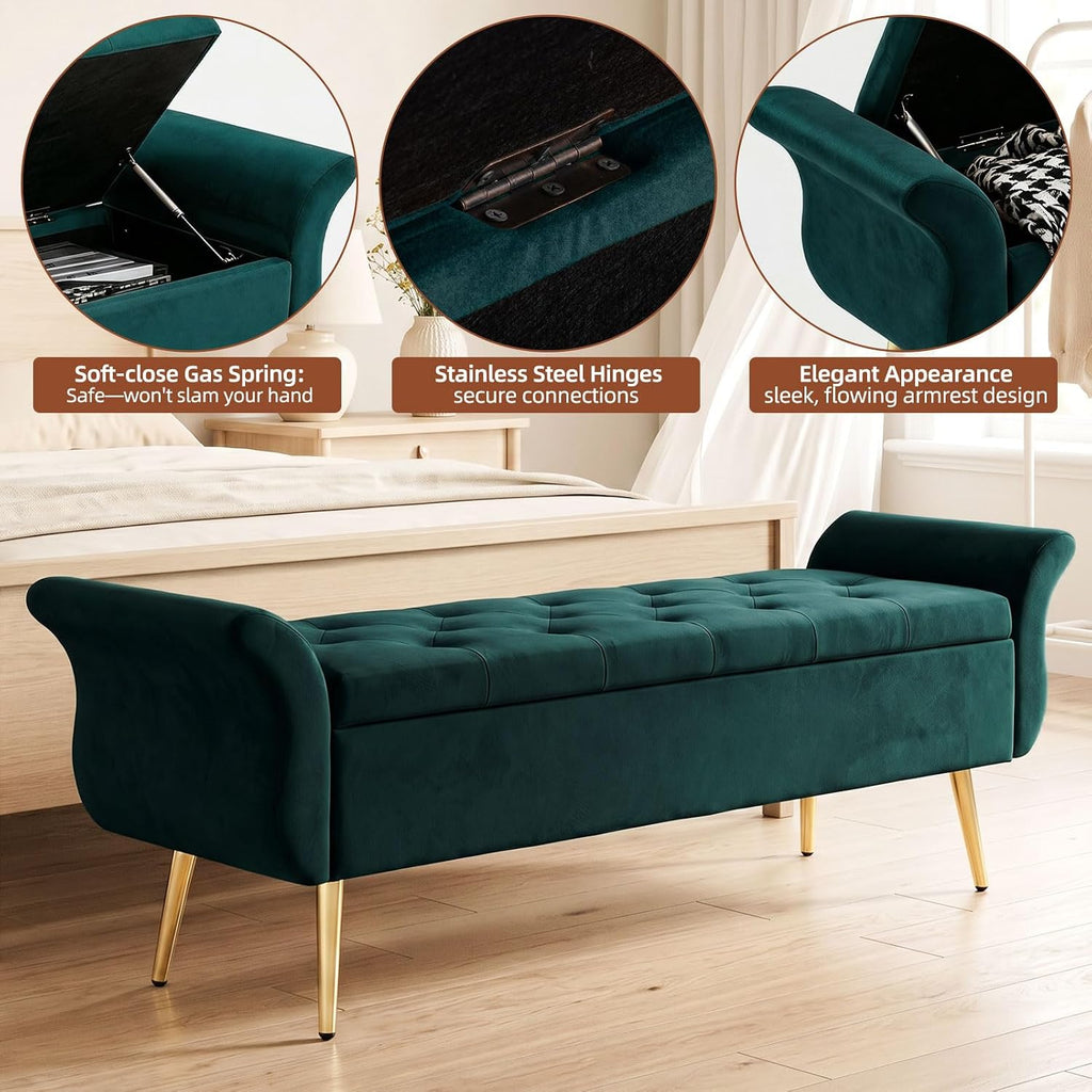 Storage Ottoman Bench 63'' Length Upholstered End of Bed Bench