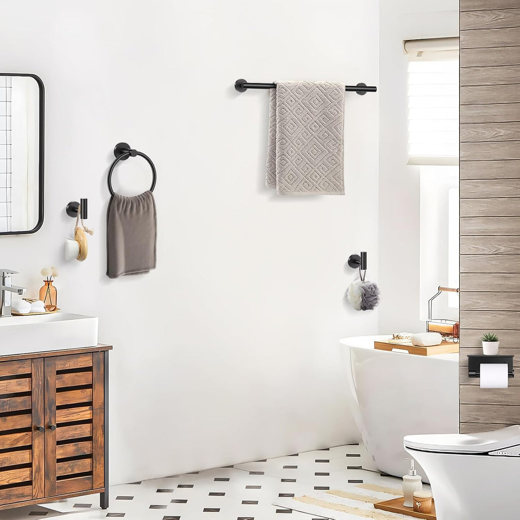 Bathroom Hardware Set Black, 5 Piece Bathroom Towel Bar Holder Sets | SUS304 Stainless Steel, 23.6" Toilet Paper