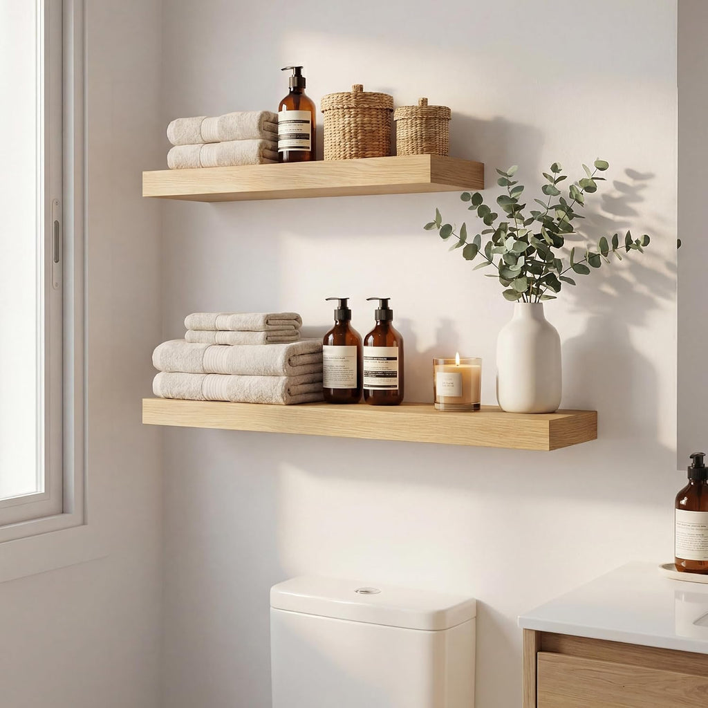 48 inchs Floating Shelves for Wall Mounted Set of 2,Rustic Wood Floating Shelf with Invisible Brackets for Small