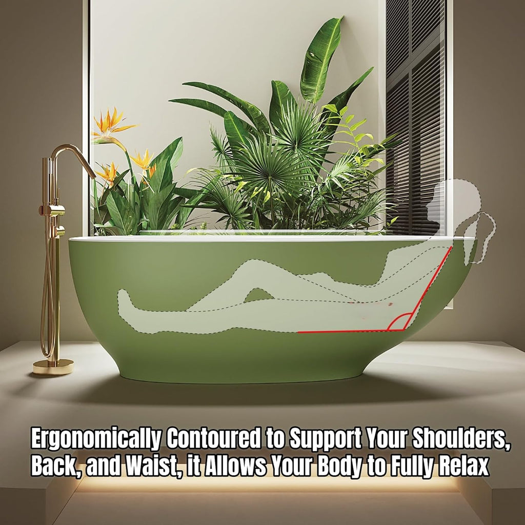 64" Edeyeu Freestanding Bathtub - Modern Artificial Stone Soaking Bathtub, Extra-Deep Freestanding Bathtub, Colored