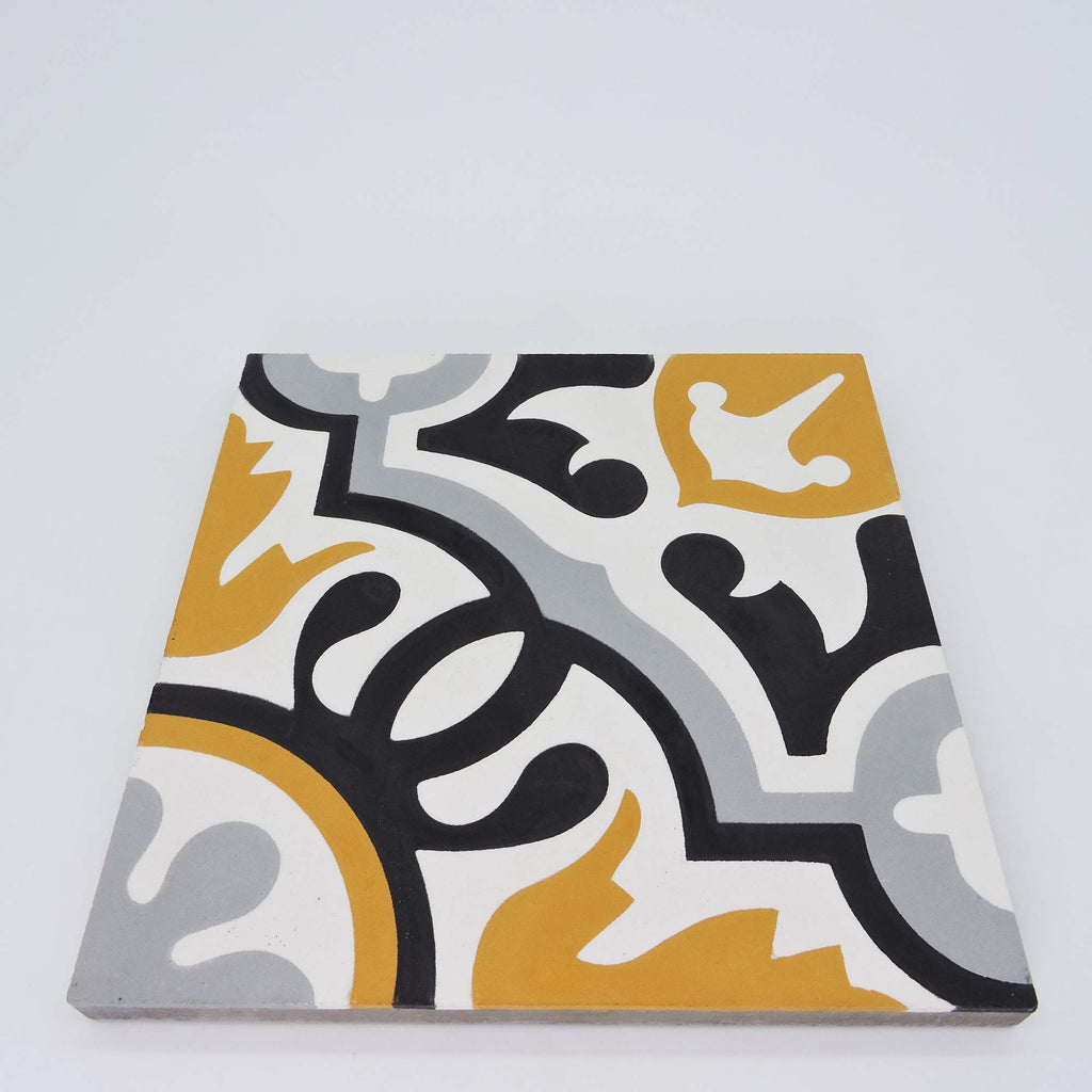 Mosaic BAHA Handmade 8x8in Cement Tile in Orange, Black, Grey