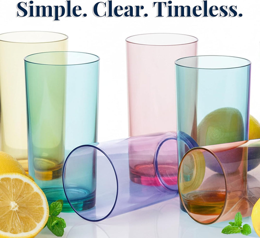 Classic Plastic Reusable Drinking Glasses (Set of 6) 16oz Water Cups Assorted Colors | BPA-Free Tumblers, Made in USA