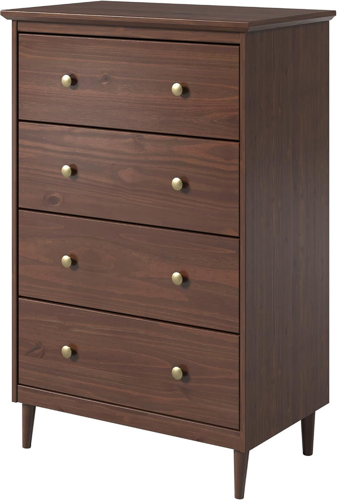 Solid Pine Wood 4 Drawer Dresser Spencer, Walnut