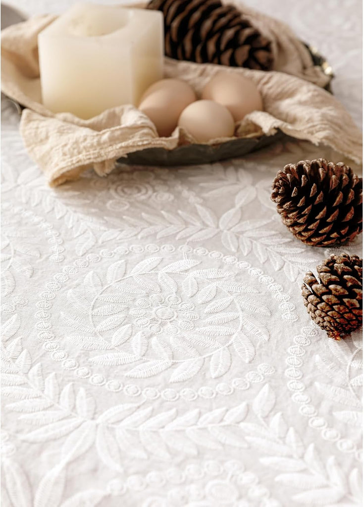 Vintage Ruffle Tablecloth for Rectangle Tables,Farmhouse Embroidered Cotton White Lace Table Cloth C