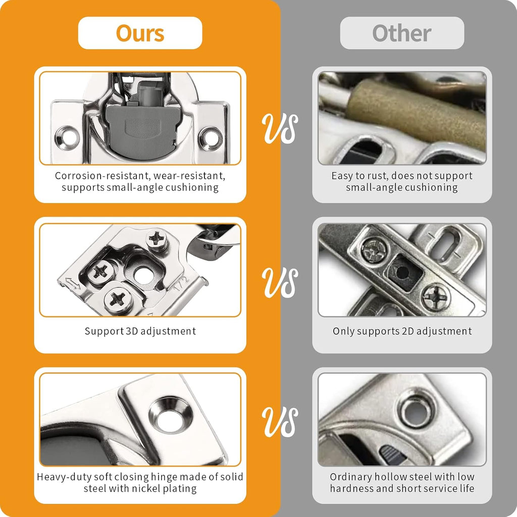 50 Pack 1/2" Overlay 3D Soft Close Concealed Hinge for Face Frame Door, Smooth Slow Self Closing Hinges, Satin Nickel