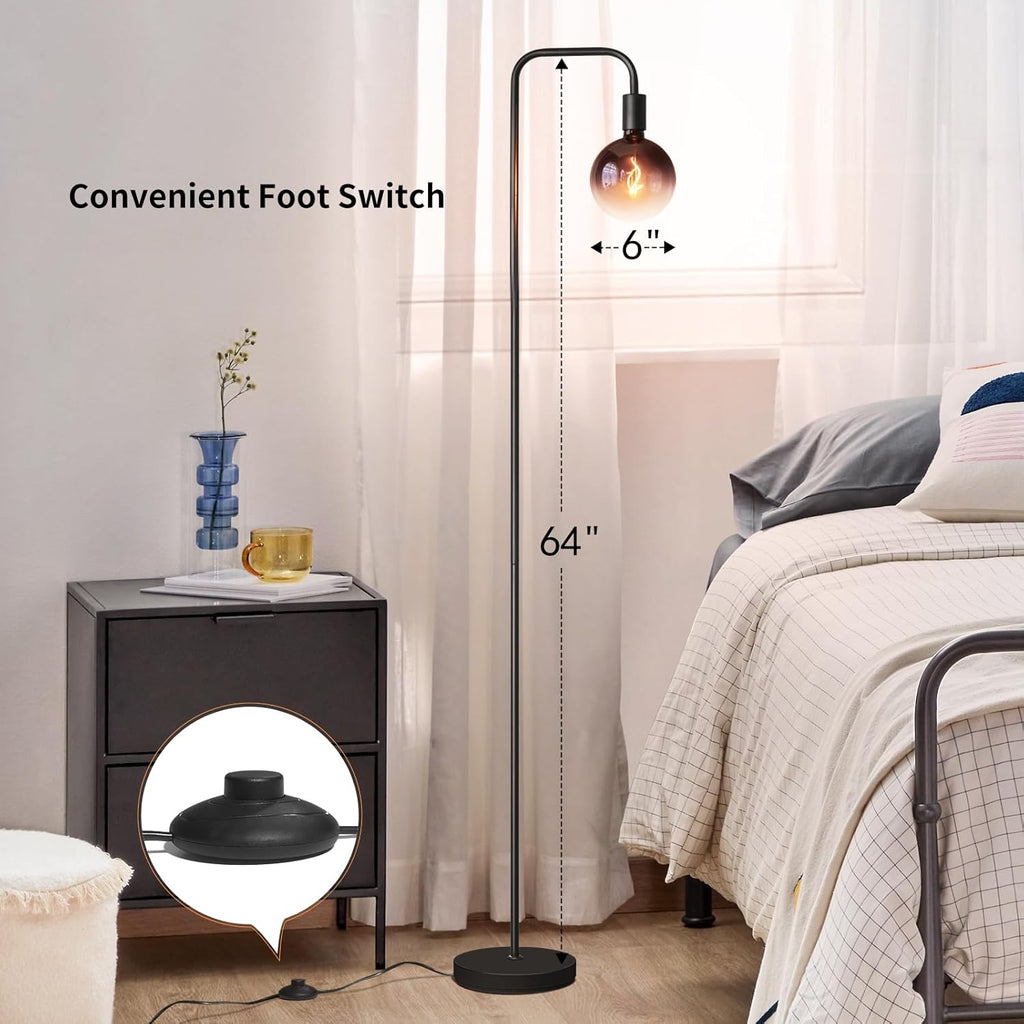 Floor Lamp - Minimalist Industrial Standing Lamp with Modern LED Bulb, Globe Black Clear Glass 6"