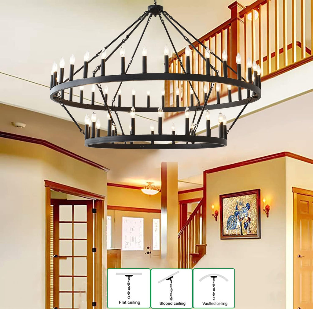 60 Inch Large Black Wagon Wheel Chandelier