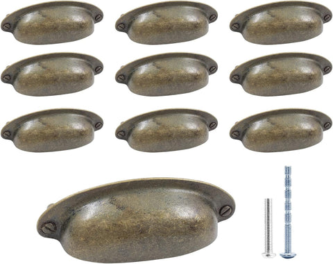 10Pcs 3.5Inch Hole Spacing Cup Pull Handles, Vintage Farmhouse Style Flat Cabinet Cup Pulls for Drawer/Dresser Bin