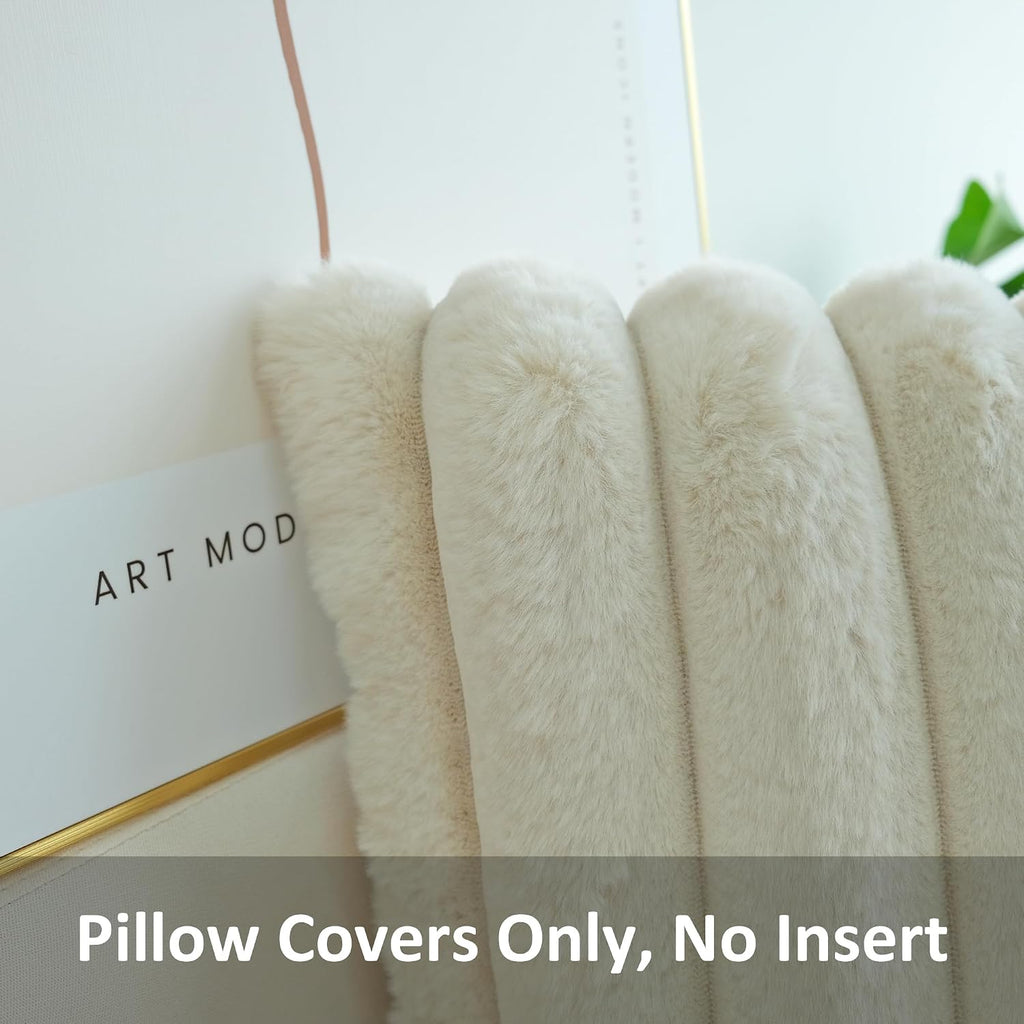 Pack of 2 Faux Fur Plush Decorative Throw Pillow Covers Couch Cushion Case Soft Fluffy Pillowcases Wide Stripe