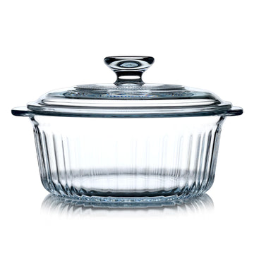 1.6QT Round Glass Casserole Dish with Lid, Borosilicate for Oven
