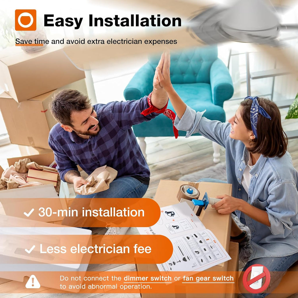 Ceiling Fans with Lights, 52 inch Low Profile Ceiling Fan with Light and Remote Control, Flush Mount, Reversible, 3CCT, Dimmable, Noiseless, White Ceiling Fan for Bedroom, Indoor/Outdoor Use