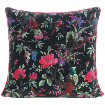 Velvet Floral Flower Bird Throw Pillow Sofa Cushion Cover Case Couch Colorful Boho Chic Bohemian Accent Indian