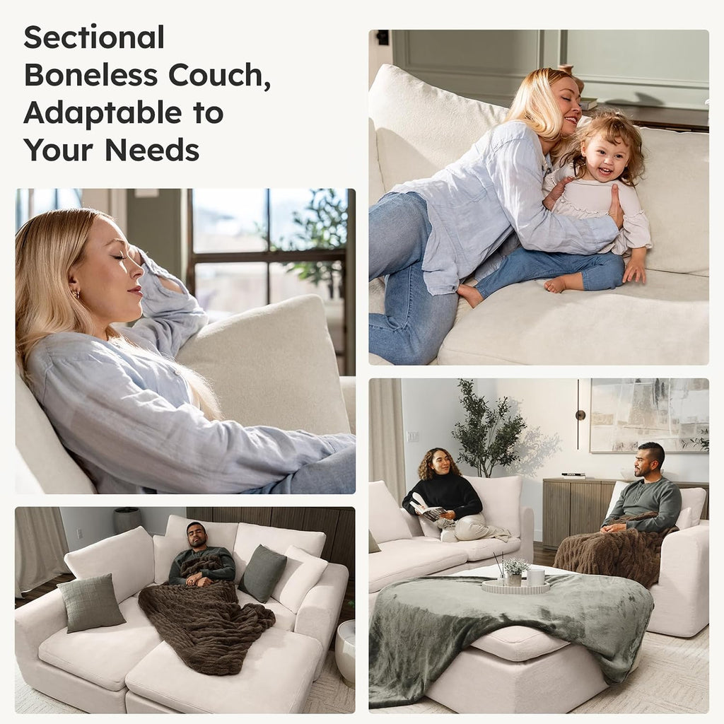 Oversized Modular Sectional Sofa, Boneless Cloud Couch with L-Shaped Chaise, Upholstered Deep Seat Comfy Couch , No