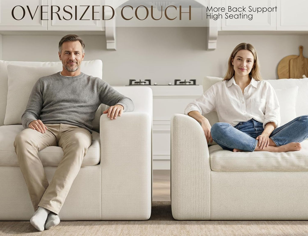 120" Oversized Cloud Couch, Modular Sectional Couches for Large Living Room (Warm White, 3 Seater + 1 Ottoman) |