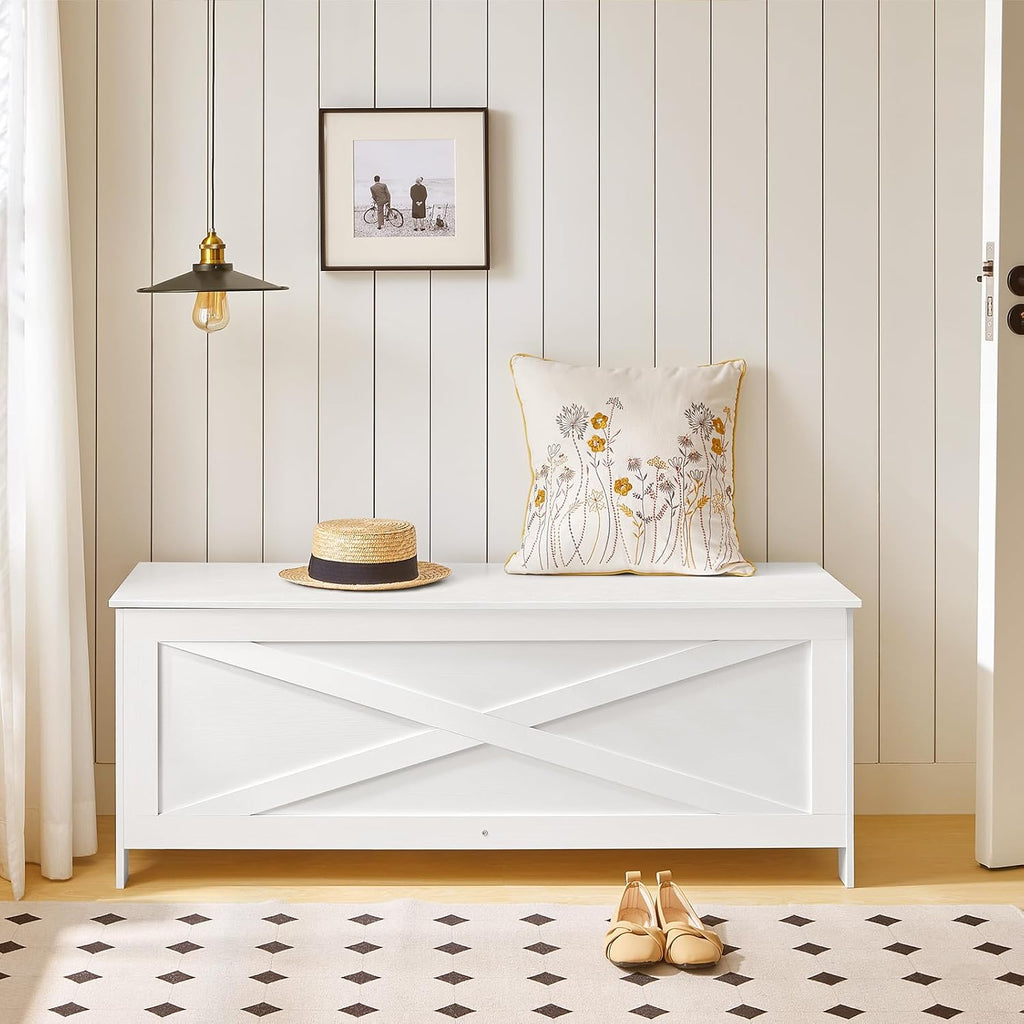 47.2" Storage Chest with Lid, Entryway Storage Bench with Safety Hinges, Large Toy Box , Sturdy Toy Storage