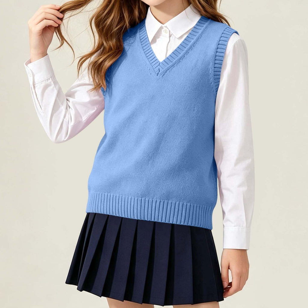 V Neck Sweater Vest Sleeveless Knit School Pullover for Girls