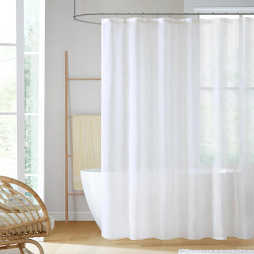 Anna Sheer Shower Curtain , 72 x 72, White | Adds Privacy, Machine Washable, Striped Pattern, OEKO-TEX Certified