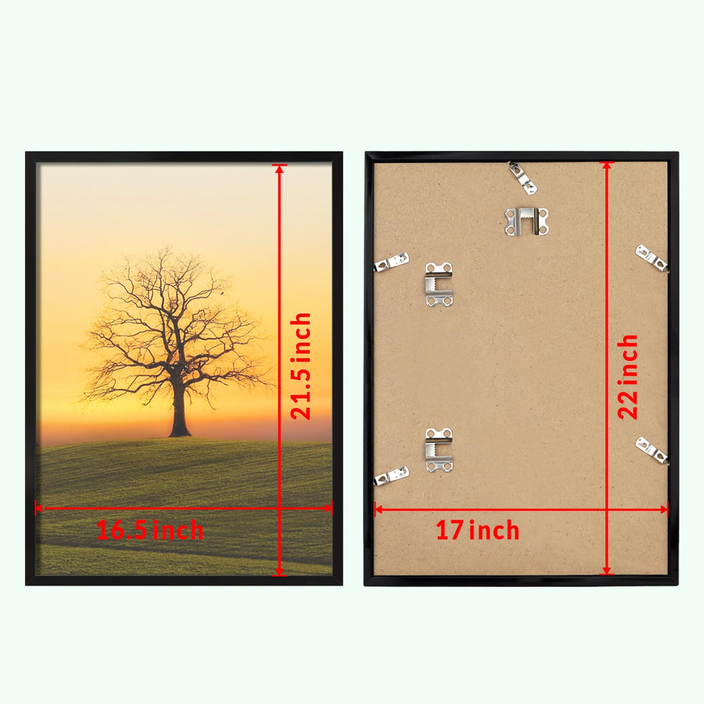 17x22 Picture Frame for Wall Display, 17x22 Black Picture Frame with Shatter Resistant Plexiglass, Stable and Sturdy