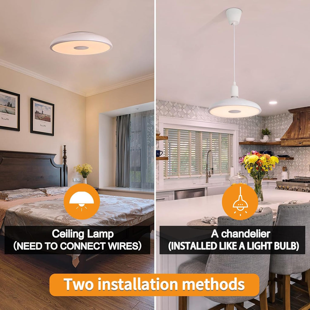 Smart Waterproof LED Flush Mount Ceiling Light Fixture,with Bluetooth Speaker,11 Inch,18 watt,Dimmable Music Lamp,RGB