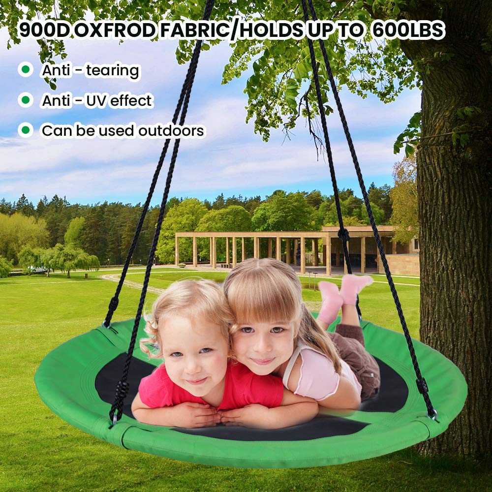 40 Inch Backyard Tree Swing, Saucer Swing with Straps and Adjustable Ropes