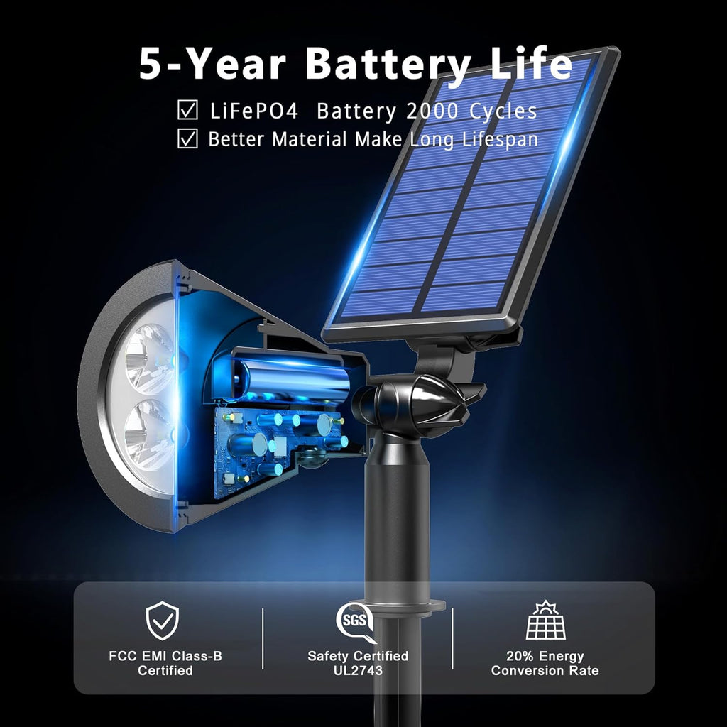 6 Pack Solar Lights Outdoor Waterproof,Warm White Light,2 Lighting Modes,Solar Powered Spotlights for Yard Garden