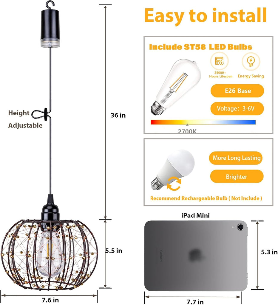 Battery Operated Hanging Outdoor Chandelier, Battery Operate - Image 4