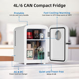 Mini Fridge, 4L Capacity/6 Cans Portable Cooler and Warmer Compact Refrigerator, for Bedroom,Car,Office and Dorm