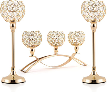 Set of 3 Gold Candle Holders Wedding Table Centerpieces,Tealight Candlestick Candelabra Stand with 3 Arms for