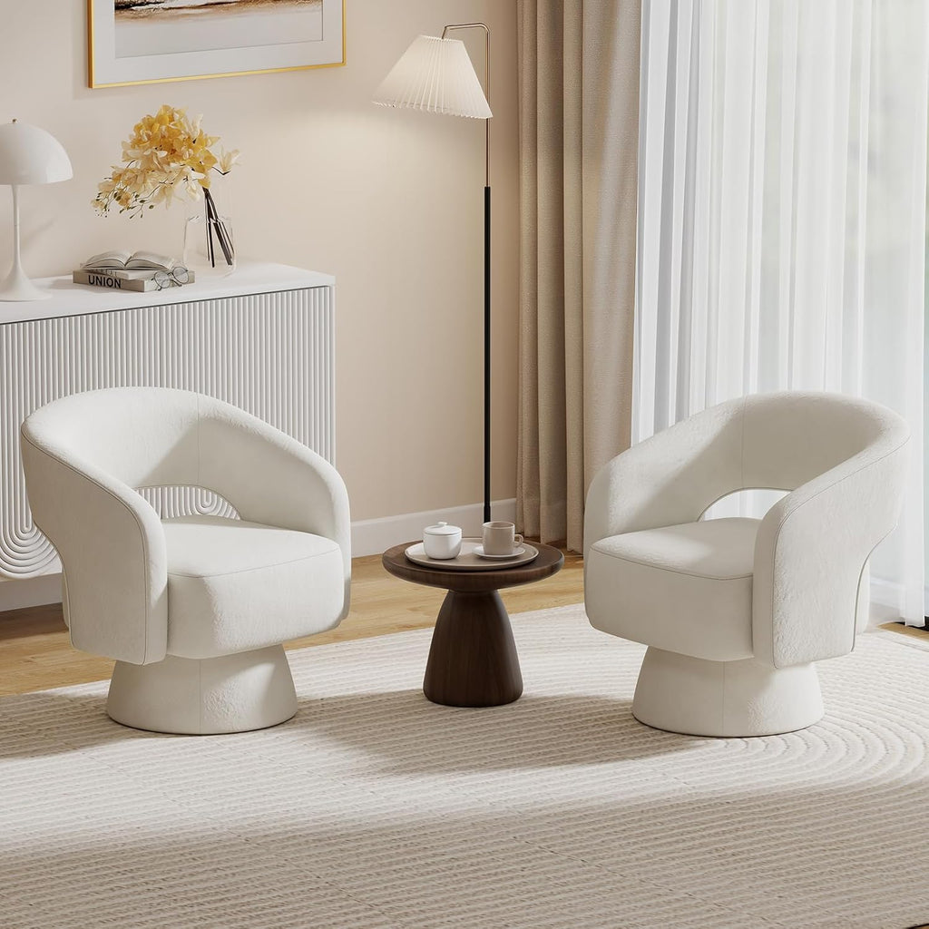 Swivel Barrel Chair, Set of 2 Velvet Accent Armchair 360 Degree Swivel Club Chair Bedroom Reception Room, Beige
