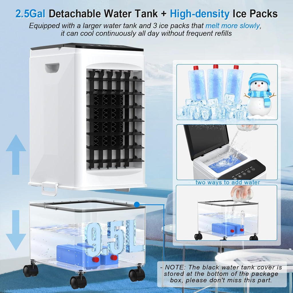 Portable Air Conditioners, [2.5 Gal] Fast Cooling Evaporative Air Cooler, 60W Quiet Portable AC Unit w/Remote & Timer