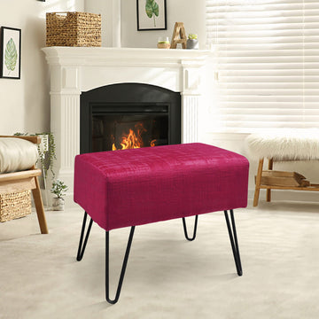 Red Velvet Tufted Ottoman 19.5"x12.5"x17"H Entryway Bench Comfy Furry Makeup Stools Foot Rest Stool Sturdy Bedroom