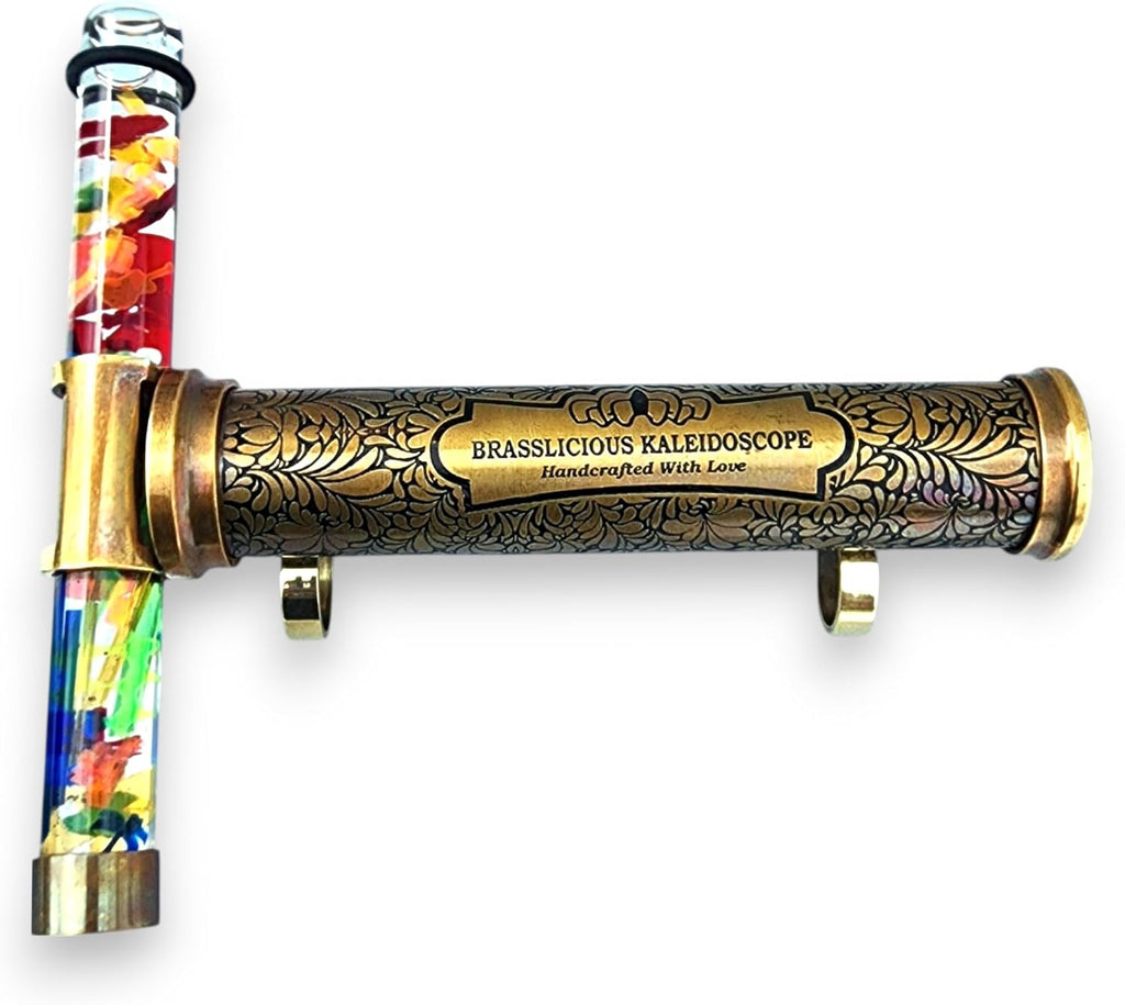 Handcrafted Brass Kaleidoscope with Liquid Motion Chamber and Brass Stand - Vintage-Style Optical Art Collectible