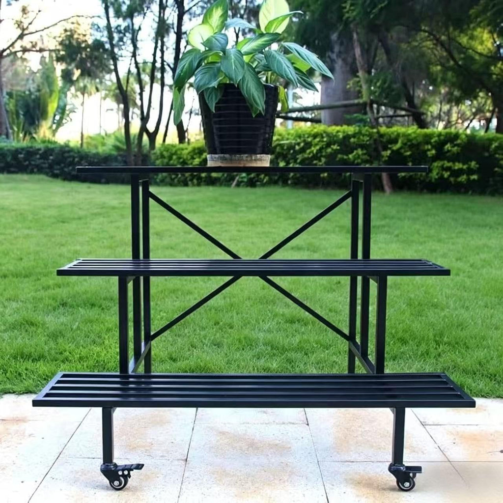 3 Tier Sturdy Metal Plant Stand with Wheels, L35.43 x W26 x H26 inch, Heavy Duty Plant Holder Indoor and Outdoor, 660