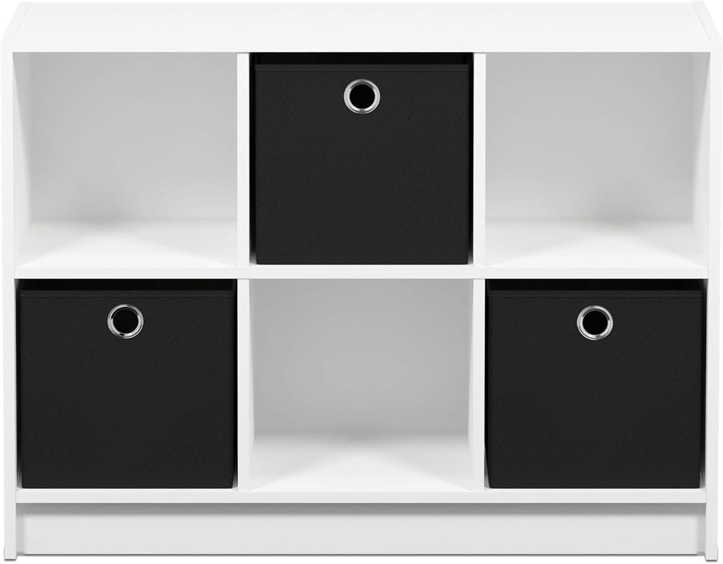 Basic 3x2 Cube Storage Bookcase Organizer with Bins, White/Black