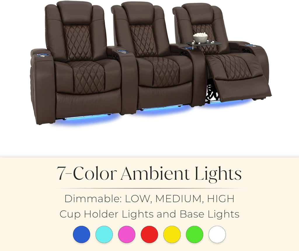 Diamante Zero-Gravity CoolZero Italian Leather Home Theater Seating, Power Headrest, Power Recline, Single Recliner