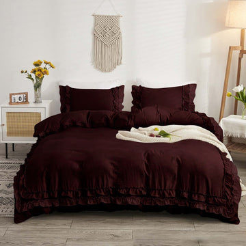 Luxurious 5 Piece Double Ruffle Duvet Cover with Zipper Closure, 100% Egyptian Cotton, 1000 Thread Cotton (Oversized