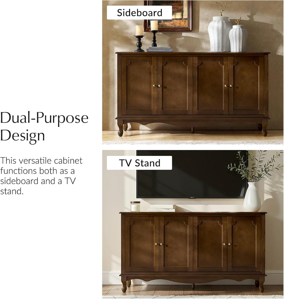 Sideboard Buffet Cabinet with Storage, 58" Kitchen Farmhouse Wood Credenza Storage Cabinet with 4 Doors & 2 Shelves
