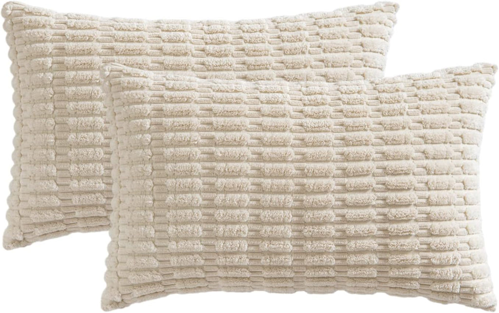 Pack of 2 Corduroy Decorative Lumbar Throw Pillow Covers 20x12 Inch Soft Boho Striped Pillow Covers Modern Farmhouse