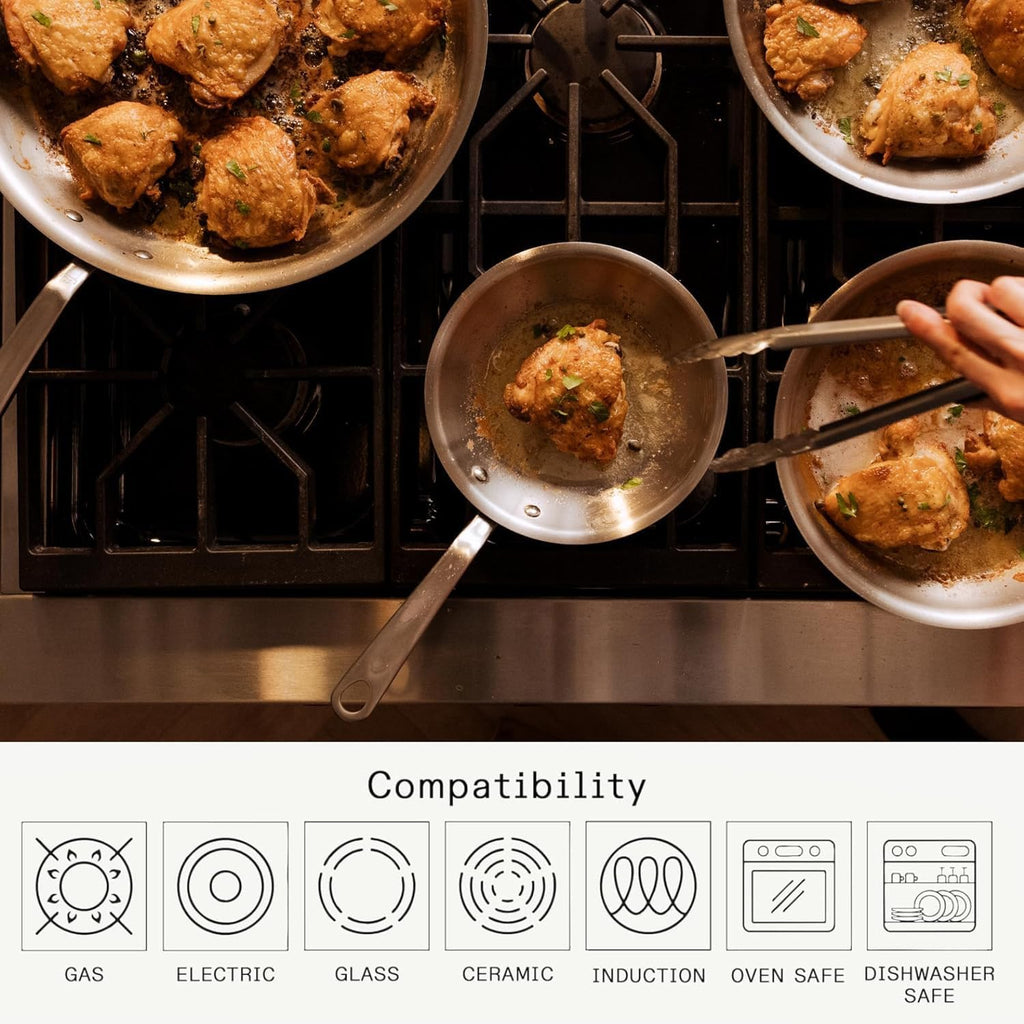 Cookware - 3-Piece (Includes 8",10",12") Stainless Frying Pan Set - 5 Ply Stainless Clad - Professional Cookware