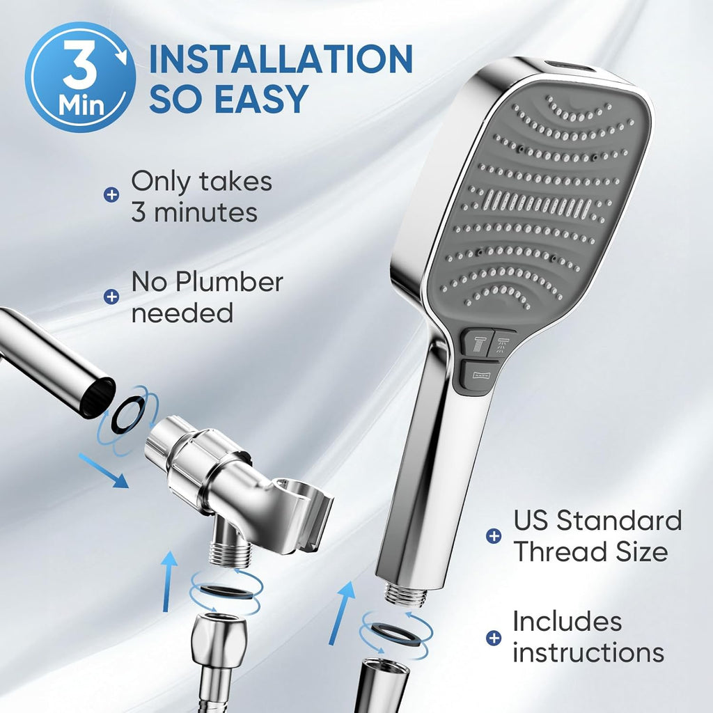 High Pressure Shower Head with Handheld,8 Modes,Heat-Resistant Premium ABS Material,Anti-clog Nozzles,Built-in Power