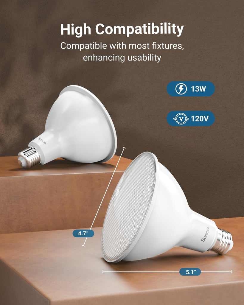 6 Pack PAR38 LED Flood Light Bulb, 13W=100W, Dimmable, Waterproof | 1050LM, 6000K Daylight DLX, E26 Medium Base