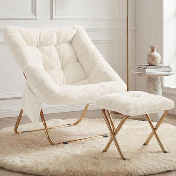 Comfy Saucer Chair for Adults, Foldable Living Room Chairs, Soft Faux Fur Lounge Chair, Reading Chairs, X-Large