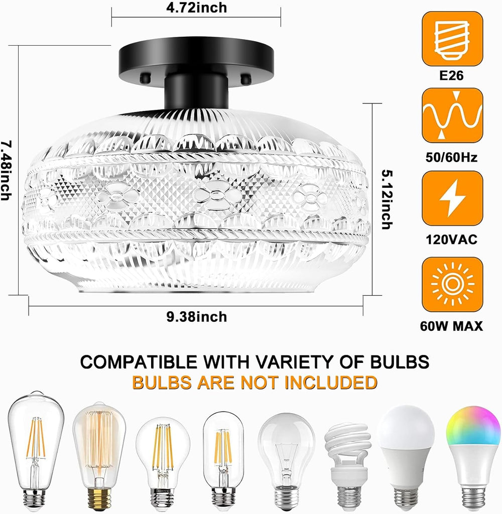 Semi Flush Mount Ceiling Light Fixture Black,Vintage Hallway Light Fixture Ceiling,Globe Glass Light Fixtures Ceiling