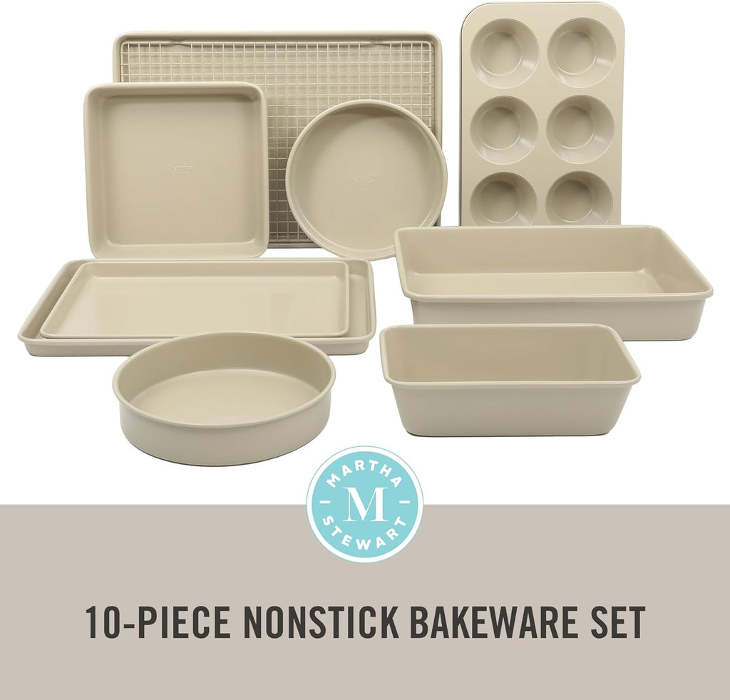 Gallen 10 Piece Pans Ceramic PFA Free Non Toxic Non Stick Bakeware Set - Taupe
