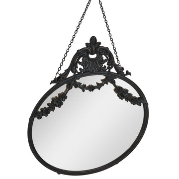 Vintage Pewter Framed Wall Mirror with Decorative Chain, Black