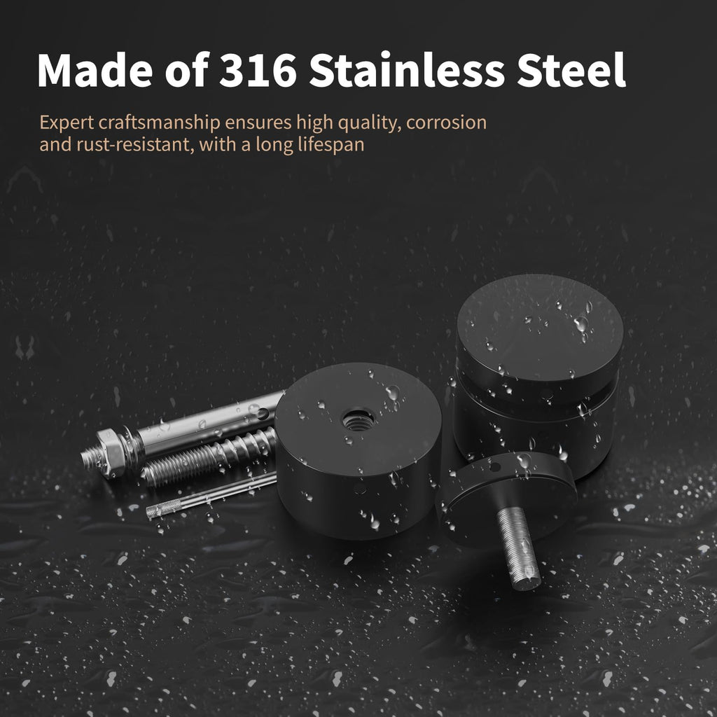 10 Pack 2"x2" SS316 Glass Railing Standoff Solid Heavy Duty Black