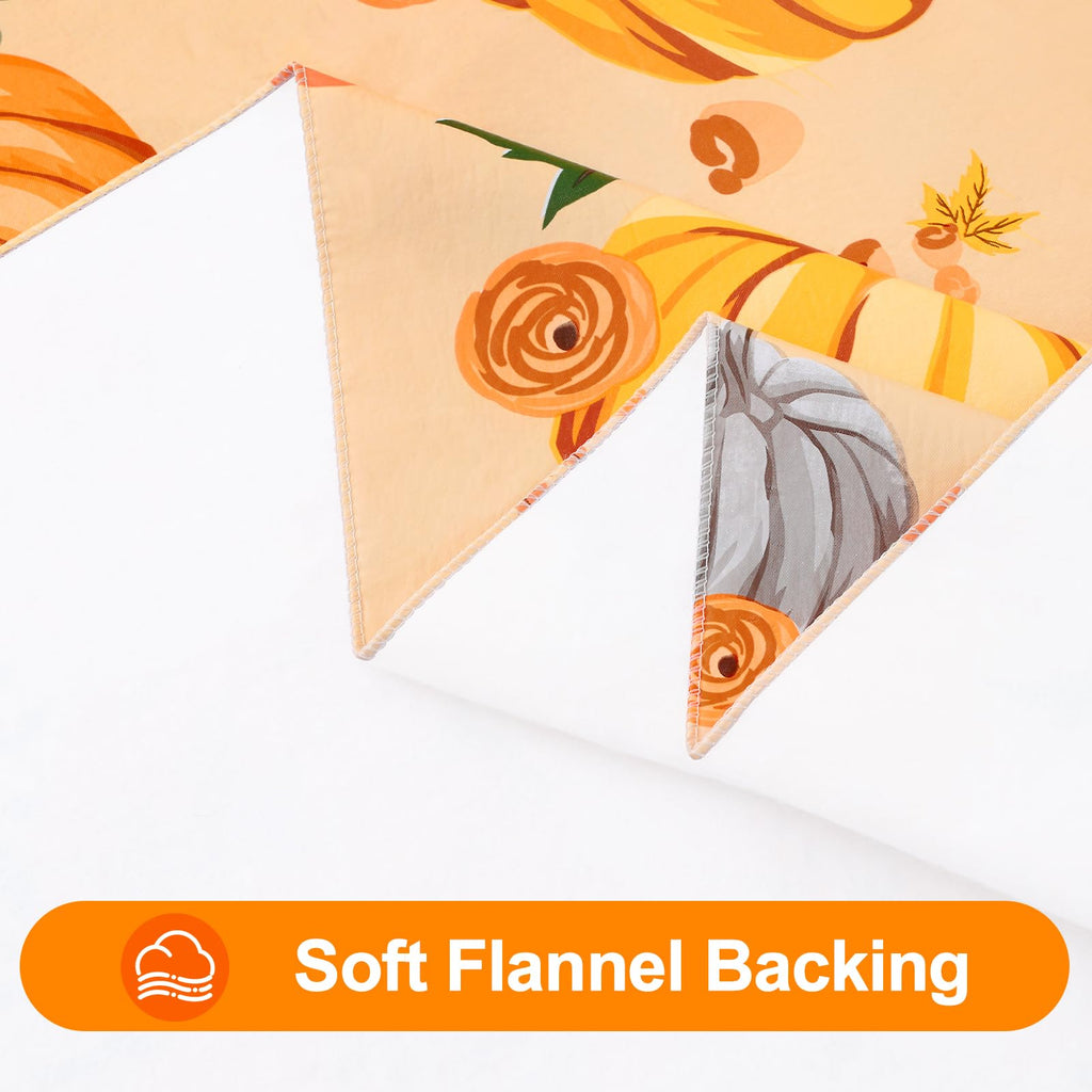 Fall Rectangle Table Cloth, Waterproof Vinyl Tablecloth with Flannel Backing, Wipeable Autumn Pumpkin Plastic Table