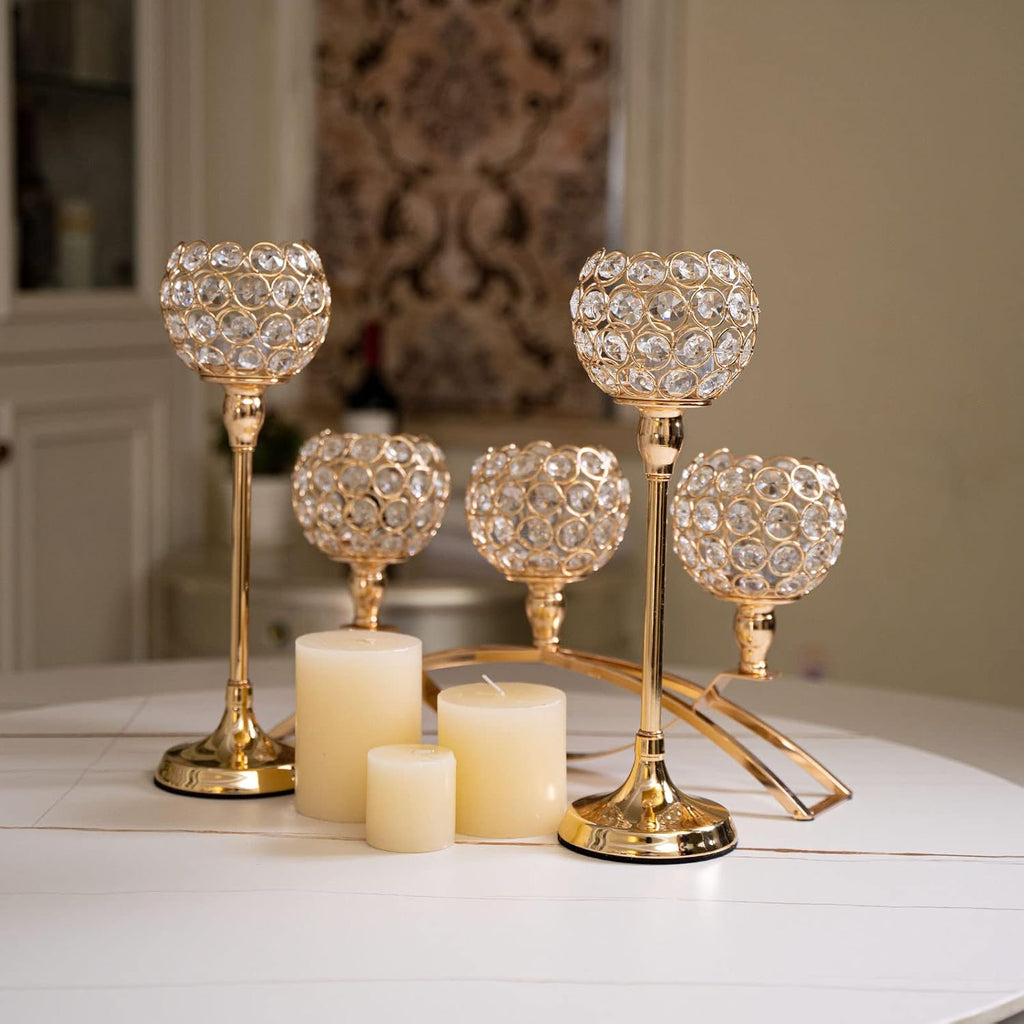 Set of 3 Gold Candle Holders Wedding Table Centerpieces,Tealight Candlestick Candelabra Stand with 3 Arms for