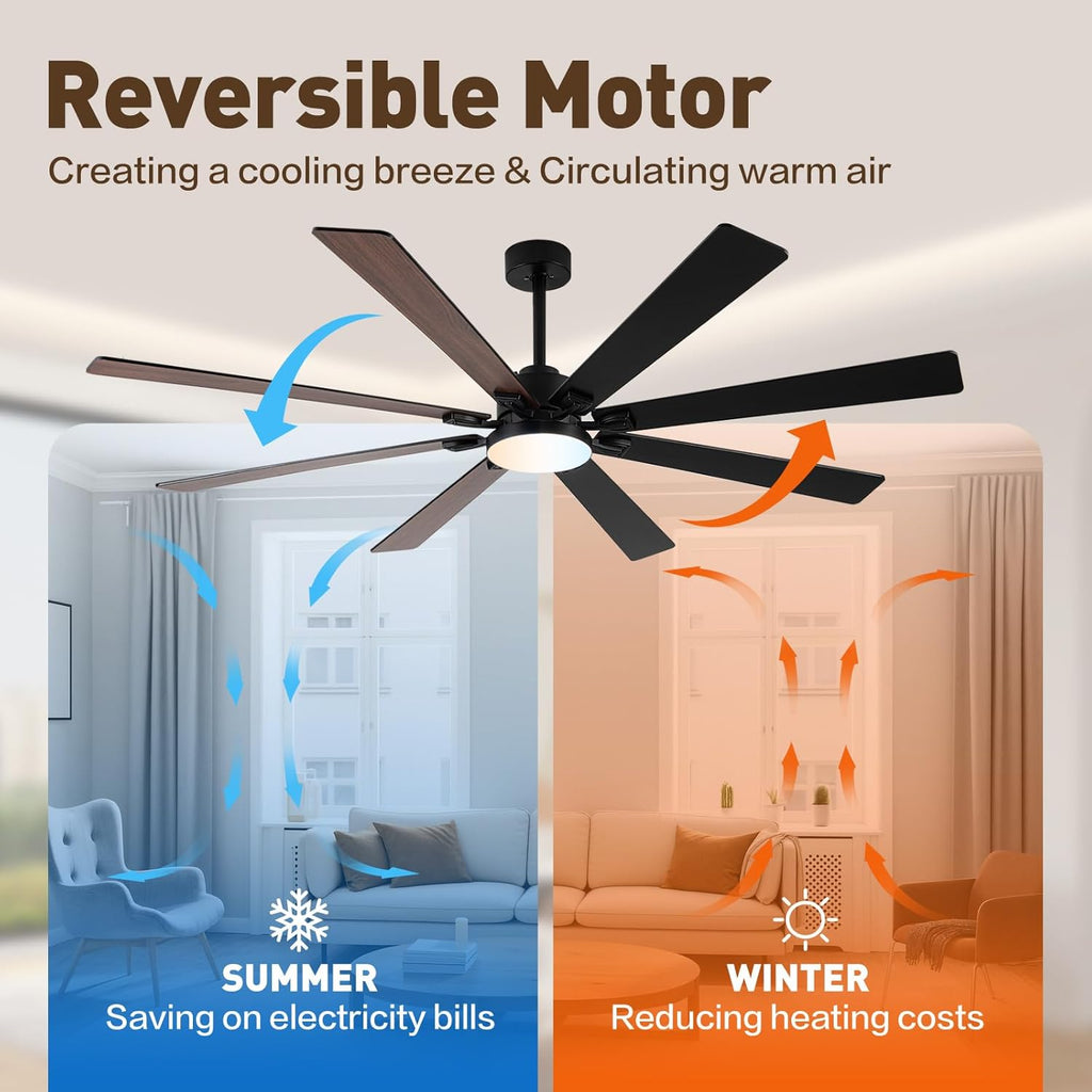 72 Inch Large Smart Ceiling Fan with Light and Alexa/APP(via WiFi),Black Indoor Outdoor Ceiling with Remote ,6 Speed